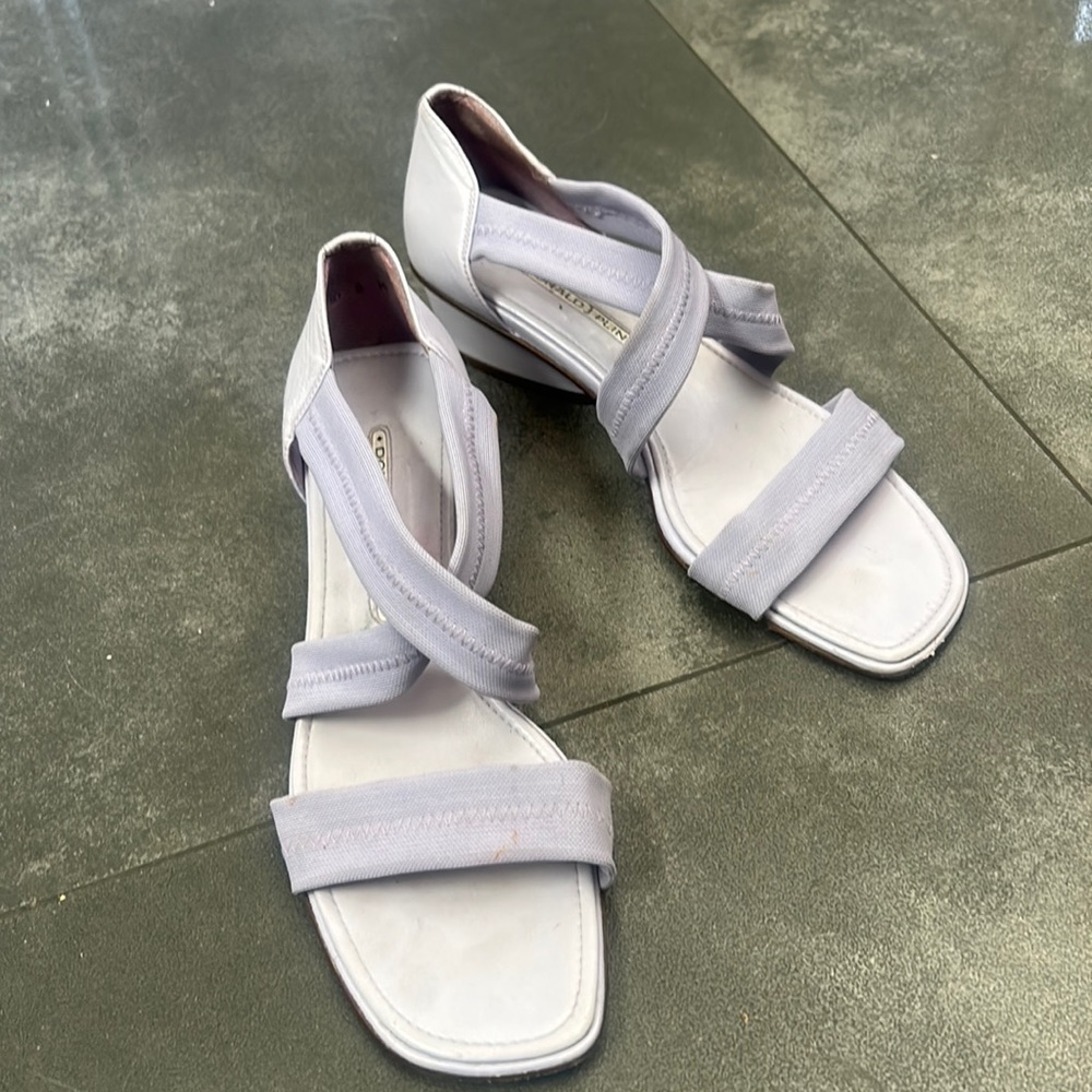 Women’s vintage 8 pastel purple Donald pliner wedge thick strap stretchy sandal